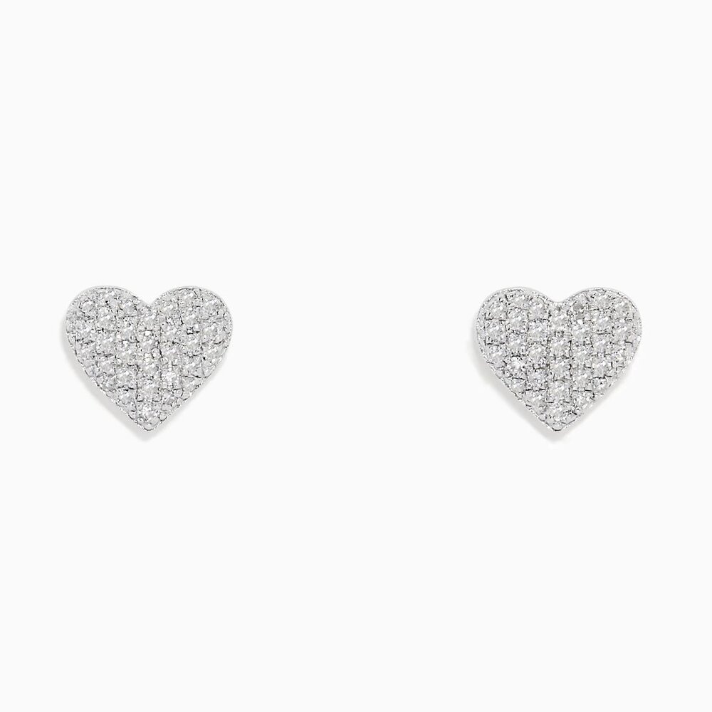 EFFY 925 Sterling Silver Diamond Heart Stud Earrings
